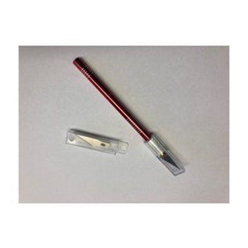 Precisie hobby mes met aluminium grip van 120mm lang, schuin vervangbaar mes en 5 extra mesjes.