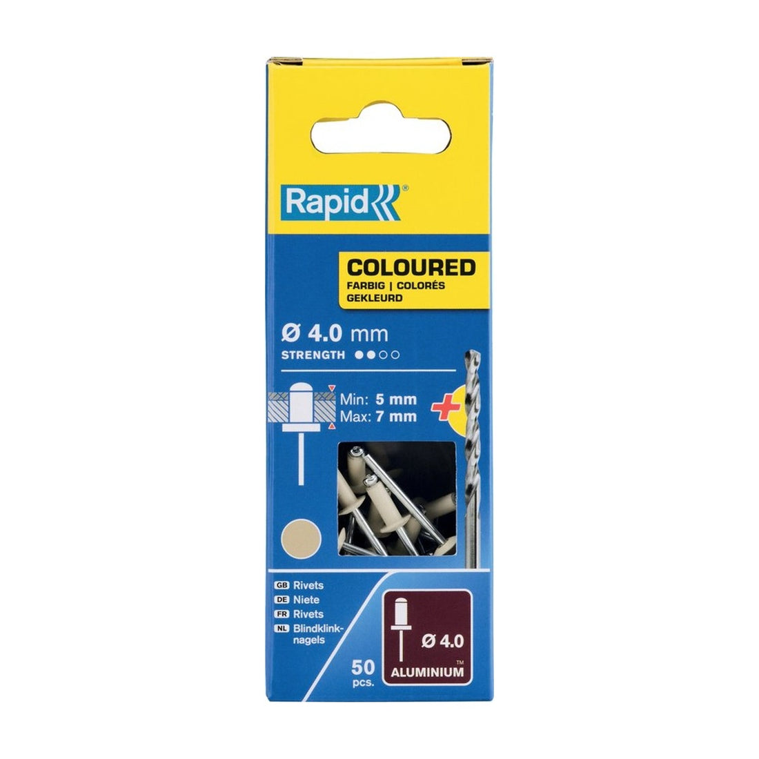 Blindklinknagels gebroken wit Ø 4 x 10 mm incl. Boor 50 st., Box