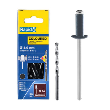 Blindklinknagels donker grijs Ø 4 x 10 mm incl. Boor 50 st., Box