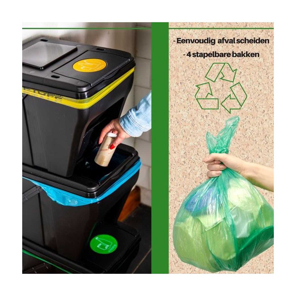 ECO sorter afvalscheiding set - set van 4 stuks van 25 liter