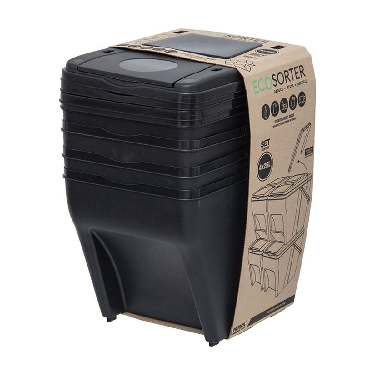 ECO sorter afvalscheiding set - set van 4 stuks van 25 liter
