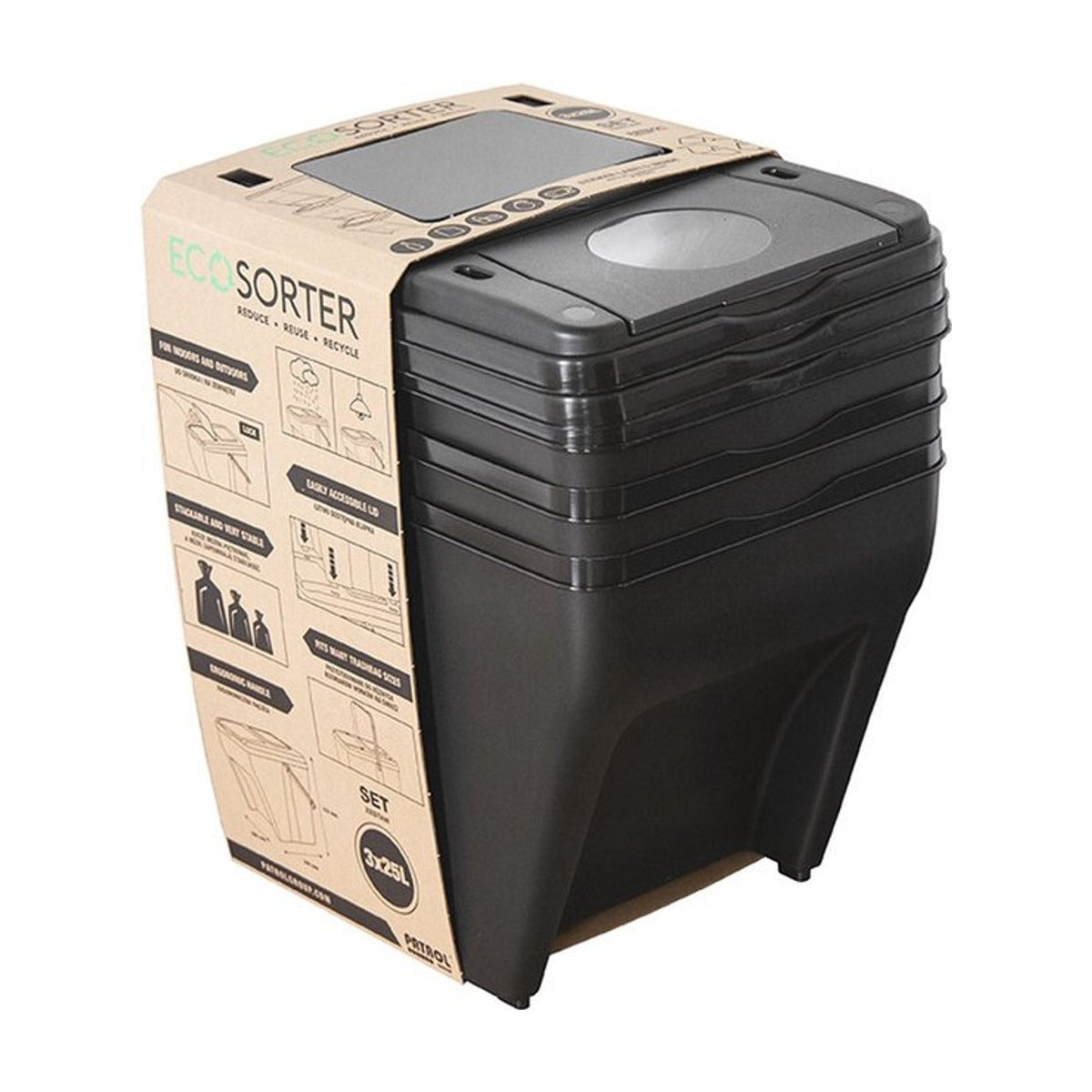ECO sorter afvalscheiding set - set van 4 stuks van 25 liter