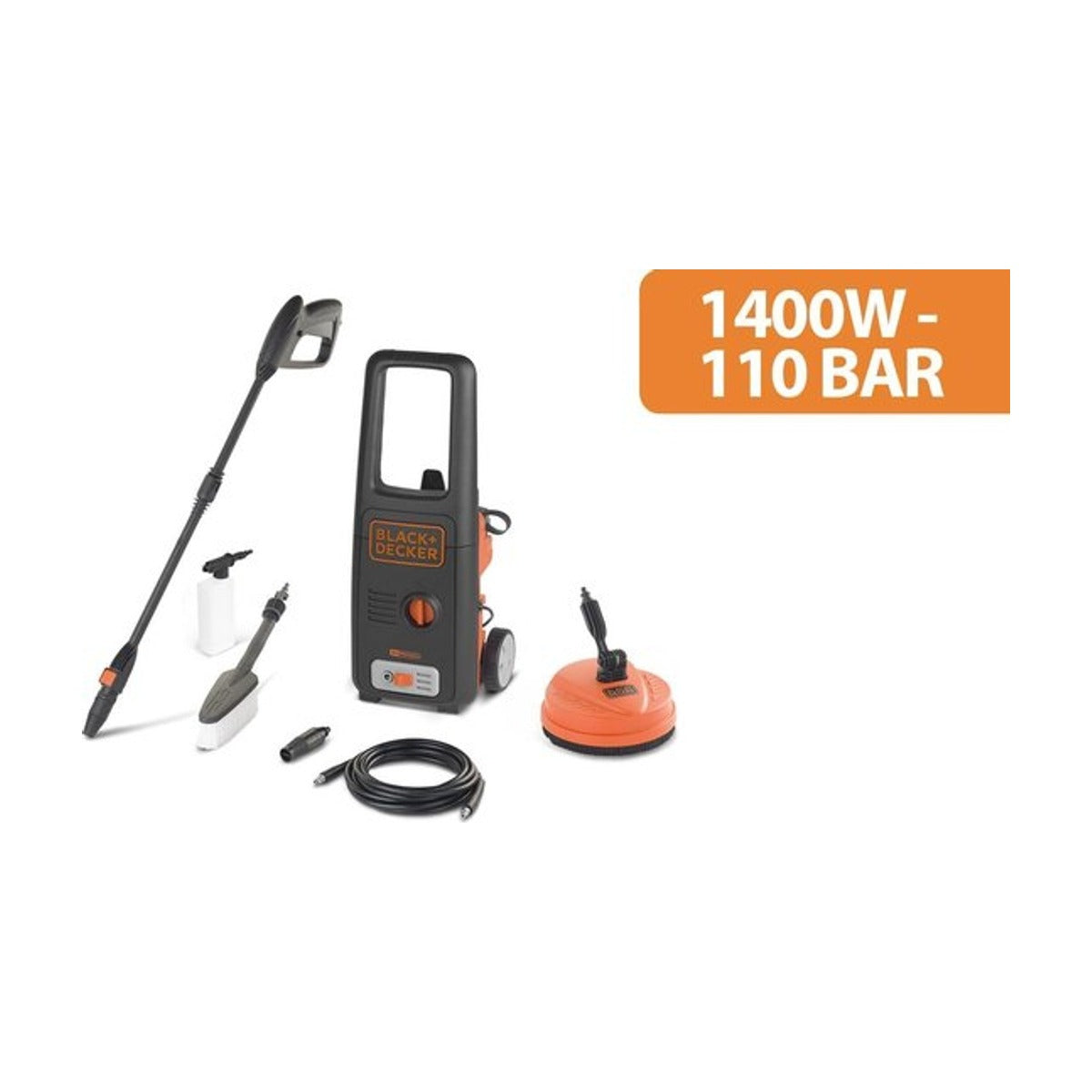BLACK+DECKER Hogedrukreiniger BXPW1400PE - 8 Accessoires - 1400W - 110 Bar - 390 l-u