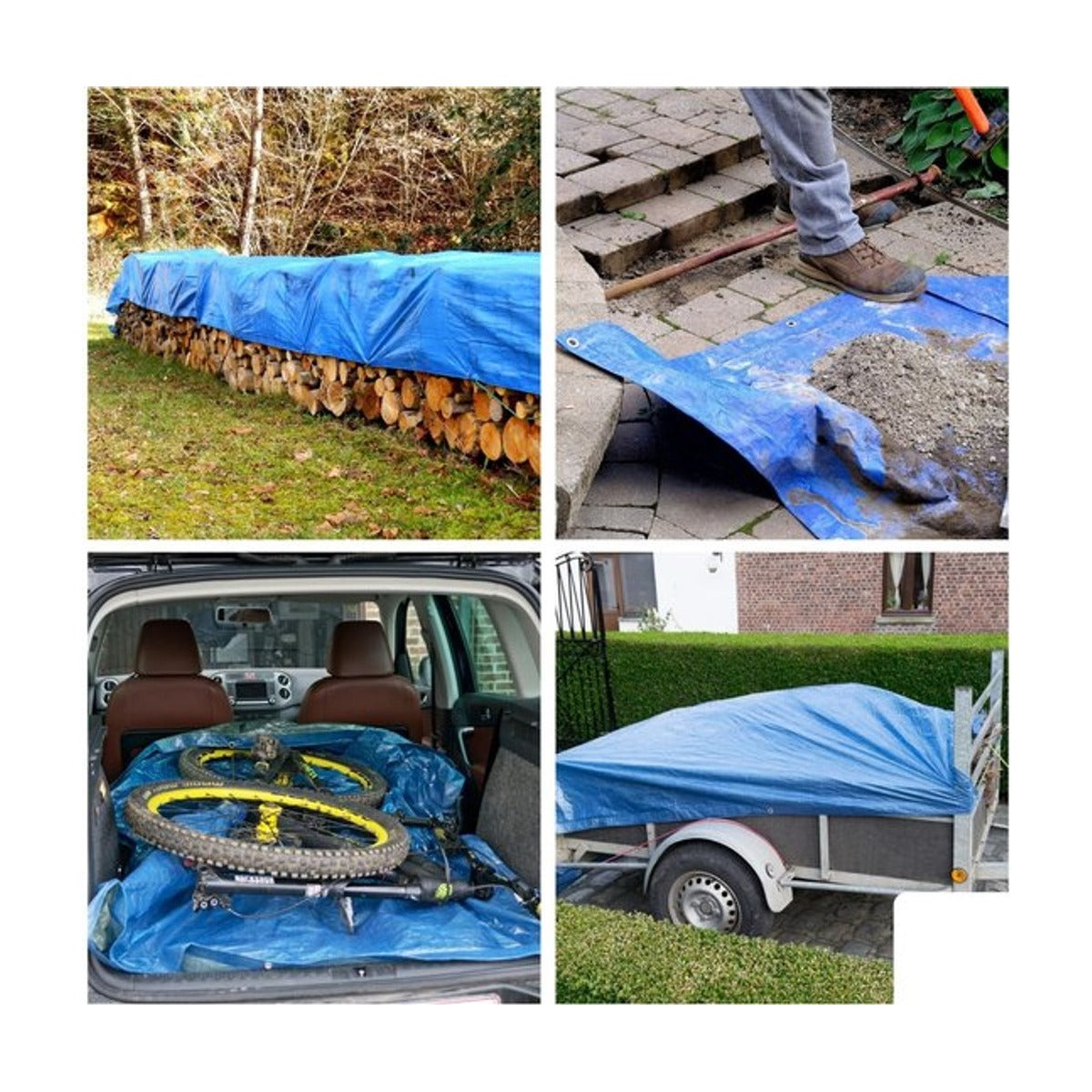Perel Dekzeil, zeer sterk, 44 ringen, versterkte hoeken, rechthoekig, blauw-zwart, 140 g-m², 10 x 12 m