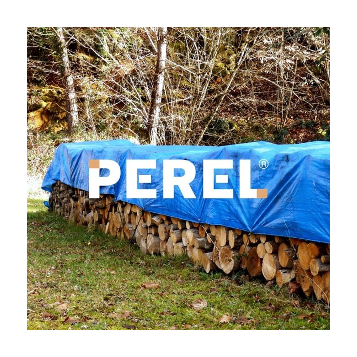 Perel Dekzeil, zeer sterk, 44 ringen, versterkte hoeken, rechthoekig, blauw-zwart, 140 g-m², 10 x 12 m