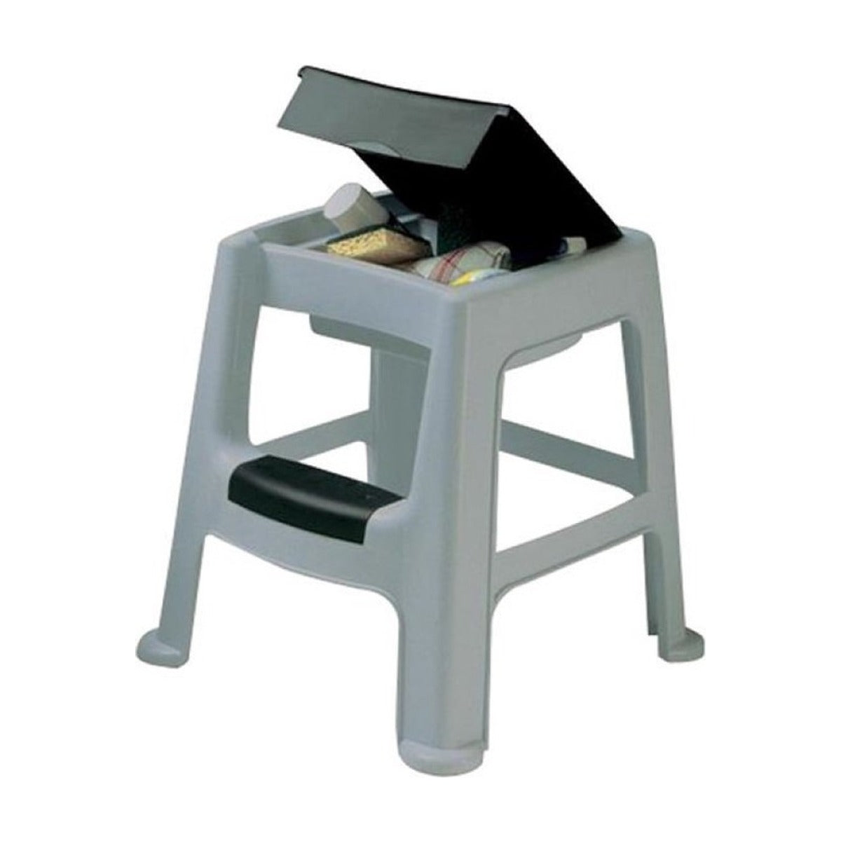 Power Tower krukje met 2 treden, opberggedeelte en anti-slip poten. EN14183