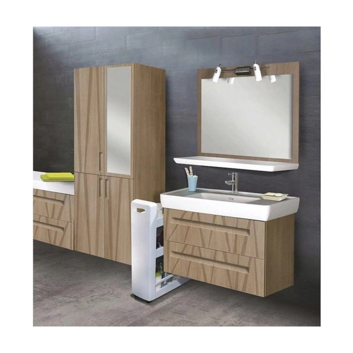 MOBILO verrijdbare side table, met 3 verstelbare planken - 360gr wielen past onder werkblad