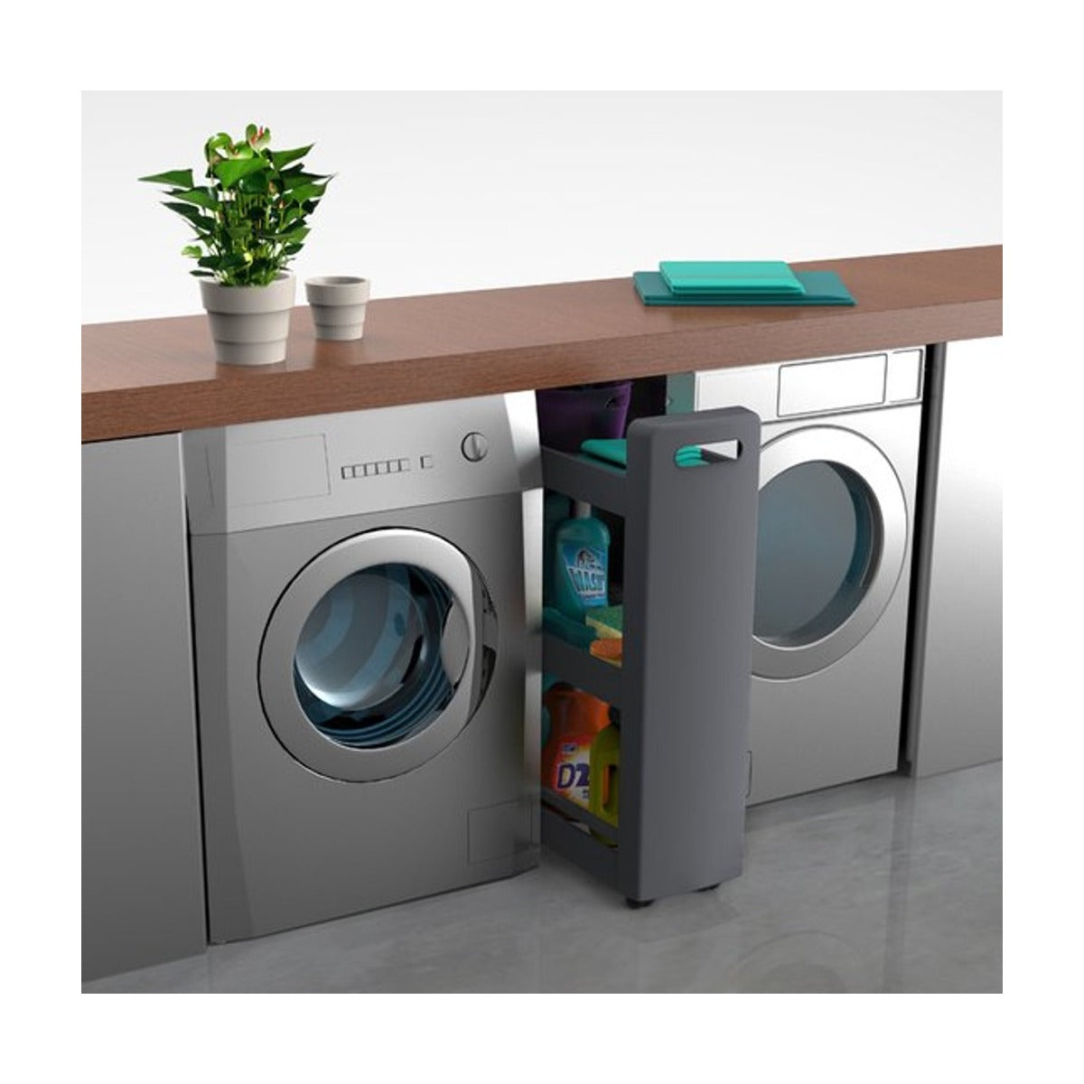 MOBILO verrijdbare side table, met 3 verstelbare planken - 360gr wielen past onder werkblad