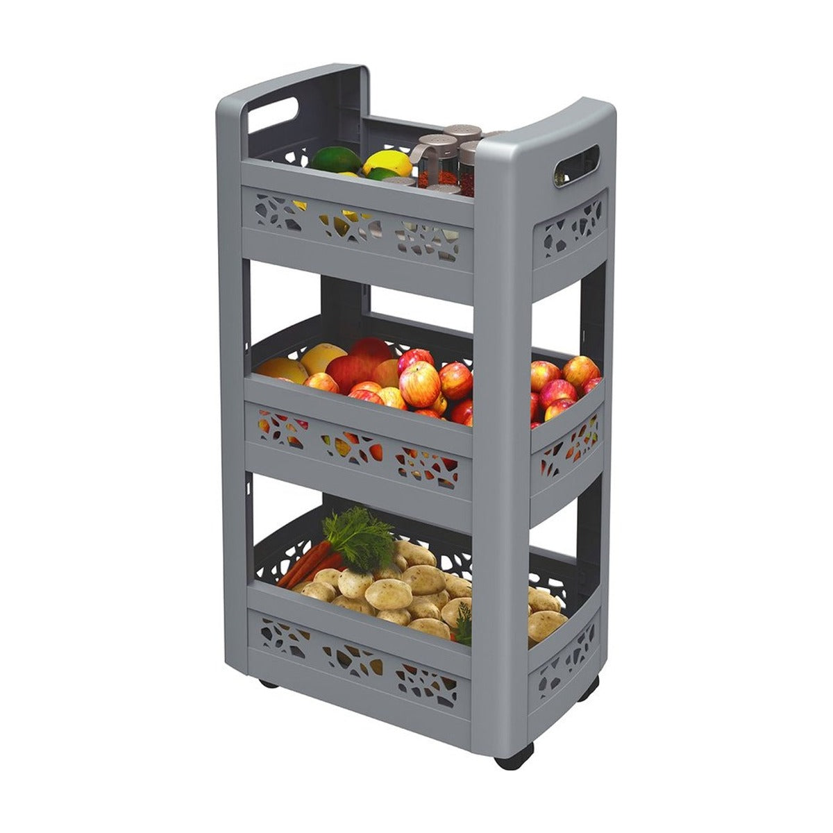 MOBILO trolley, met 3 planken 1 verstelbaar - 360gr wielen past onder werkblad