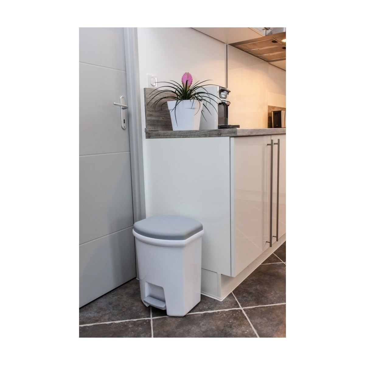 Power Tower pedaalemmer rechthoekig 27 liter wit -grijs deksel