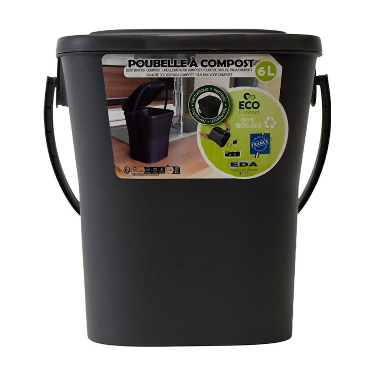 Power Tower compost emmertje met deksel 6 liter Antraciet