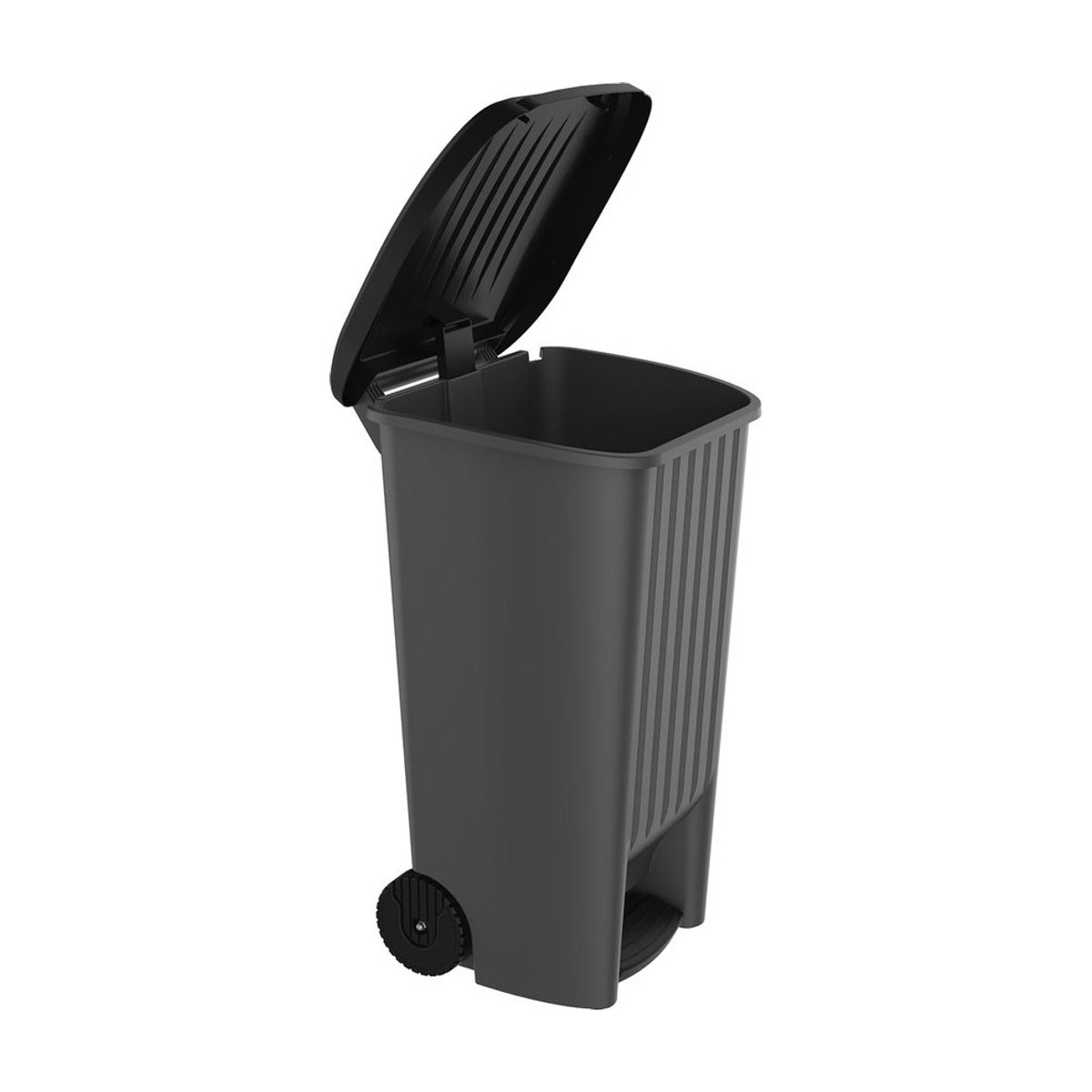 Power Tower pedaalemmer 110 liter met deksel en wielen zwart