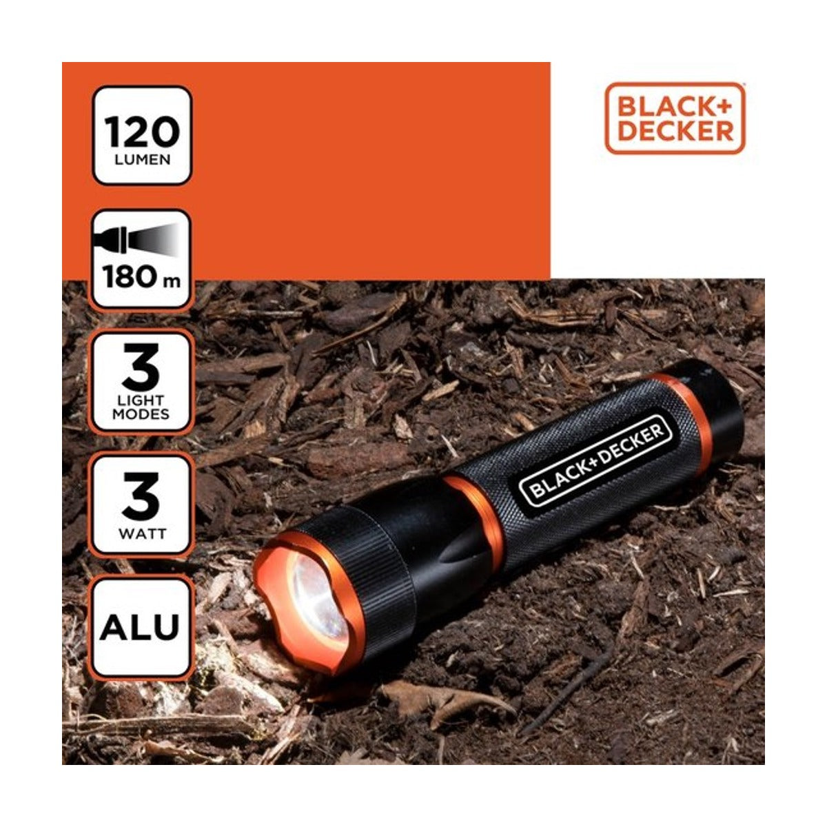 Black + Decker Led zaklamp 3W 120 lm 180mtr beam