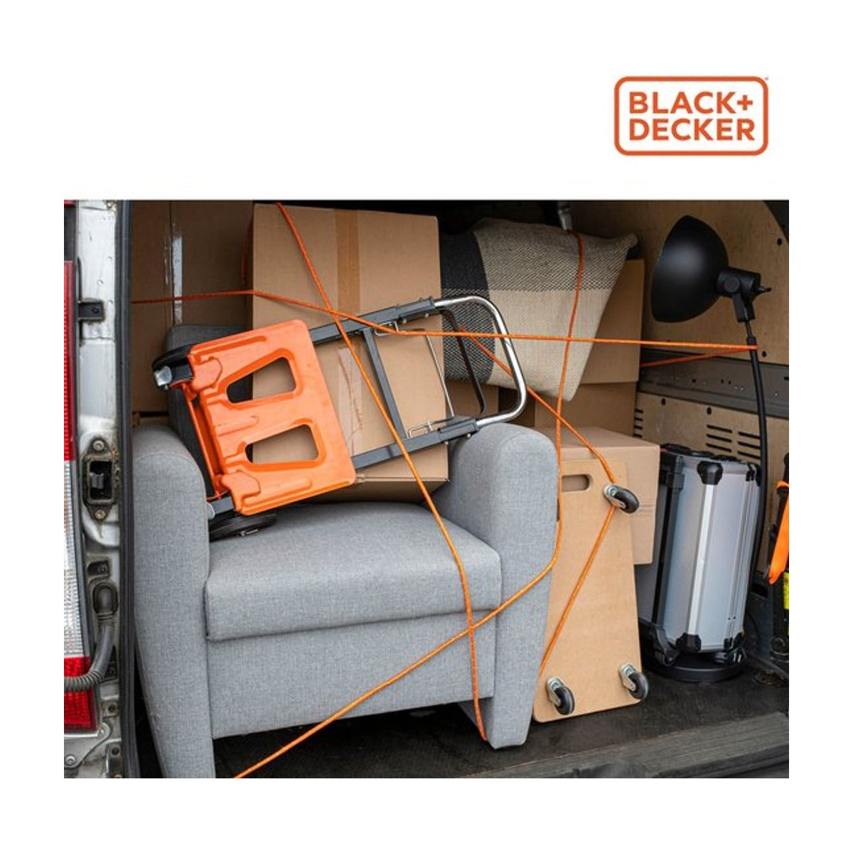 BLACK+DECKER Spantouw met Oproller - Sjortouw 20 Meter - 6MM - Nylon - Oranje