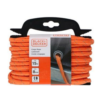 BLACK+DECKER Spantouw met Oproller - Sjortouw 15 Meter - 8MM - Nylon - Oranje