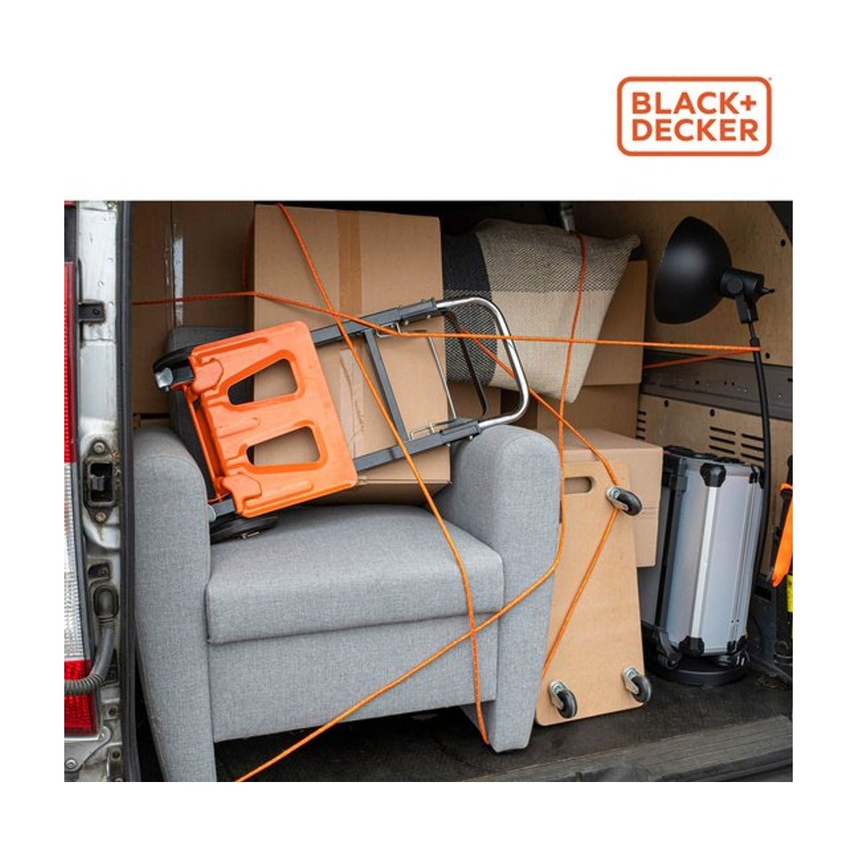 BLACK+DECKER Spantouw met Oproller - Sjortouw 15 Meter - 8MM - Nylon - Oranje
