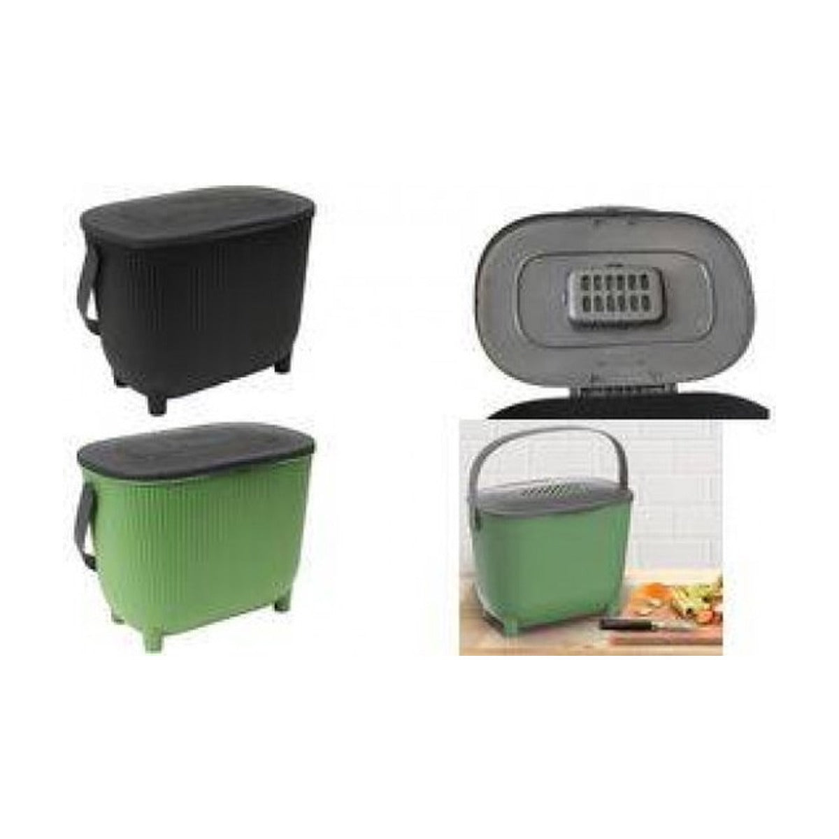 EDA Compostemmer 10 Liter – Design Keukenafvalemmer met Deksel en Koolstoffilter – Cactus/Antraciet