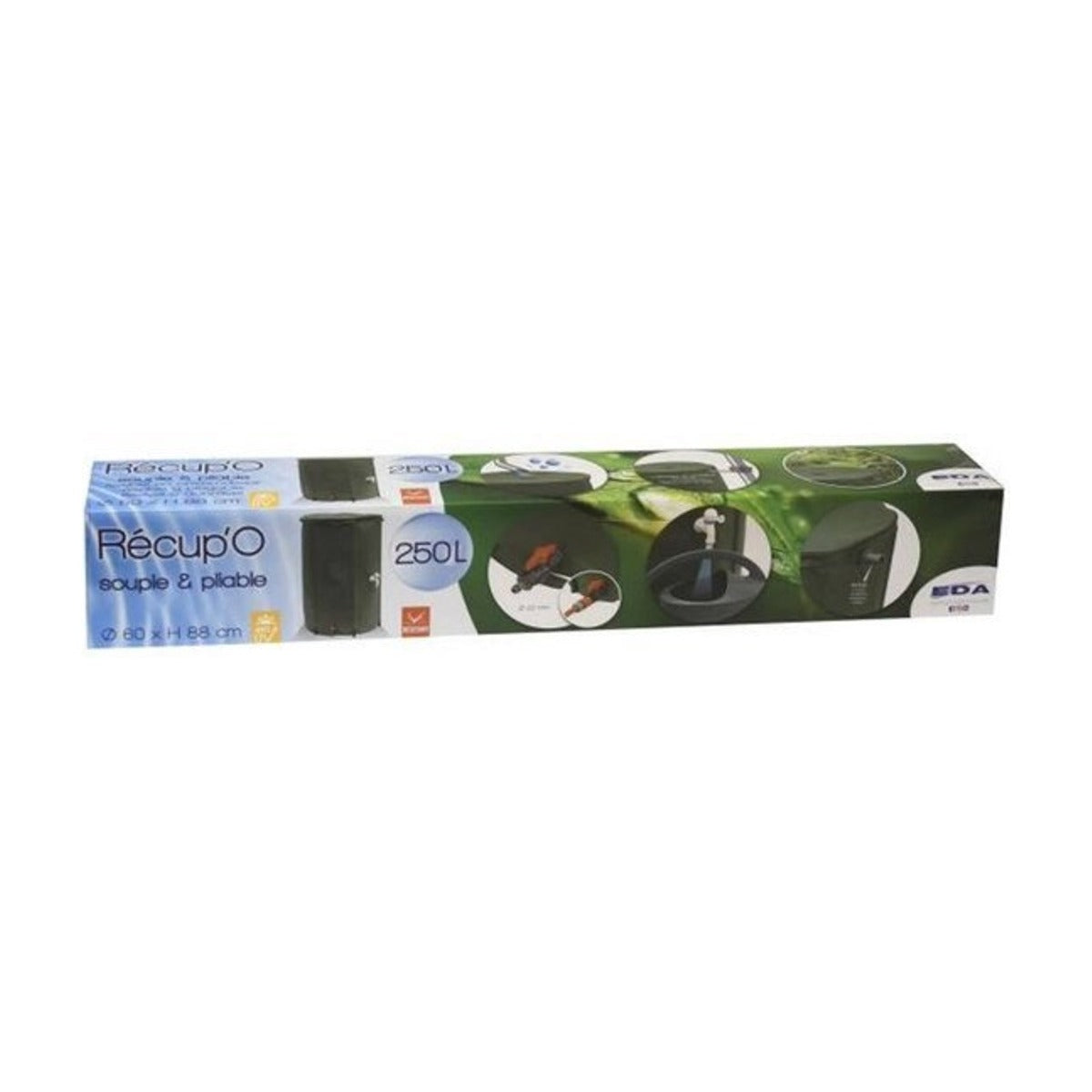 EDA - Flexibele en opvouwbare wateropvangbak 250 L - met filter + 2 kranen - Weerbestendig - Ø 60 x H.88 cm