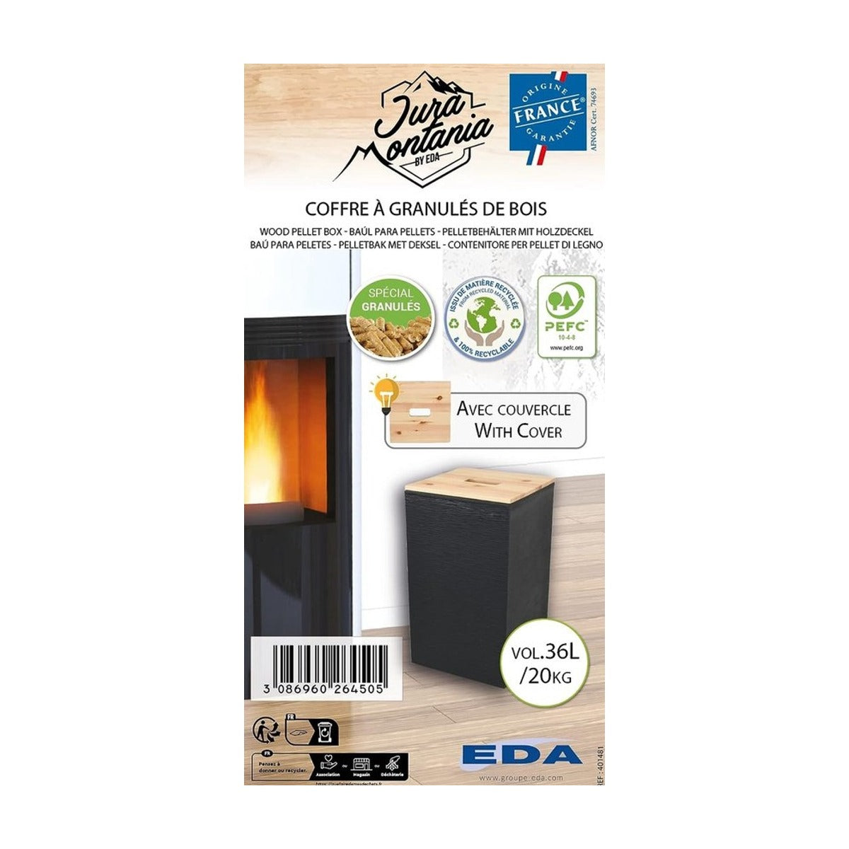 EDA - Jura Montania STONE 36 L pelletbox - voor 20 kg pellets - zwart 29,5 x 29,5 x 50,6 cm