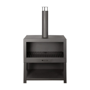 Esschert Design - Buitenkachel met houtopslag zwart - Vuurhaard - Staal - Zwart
