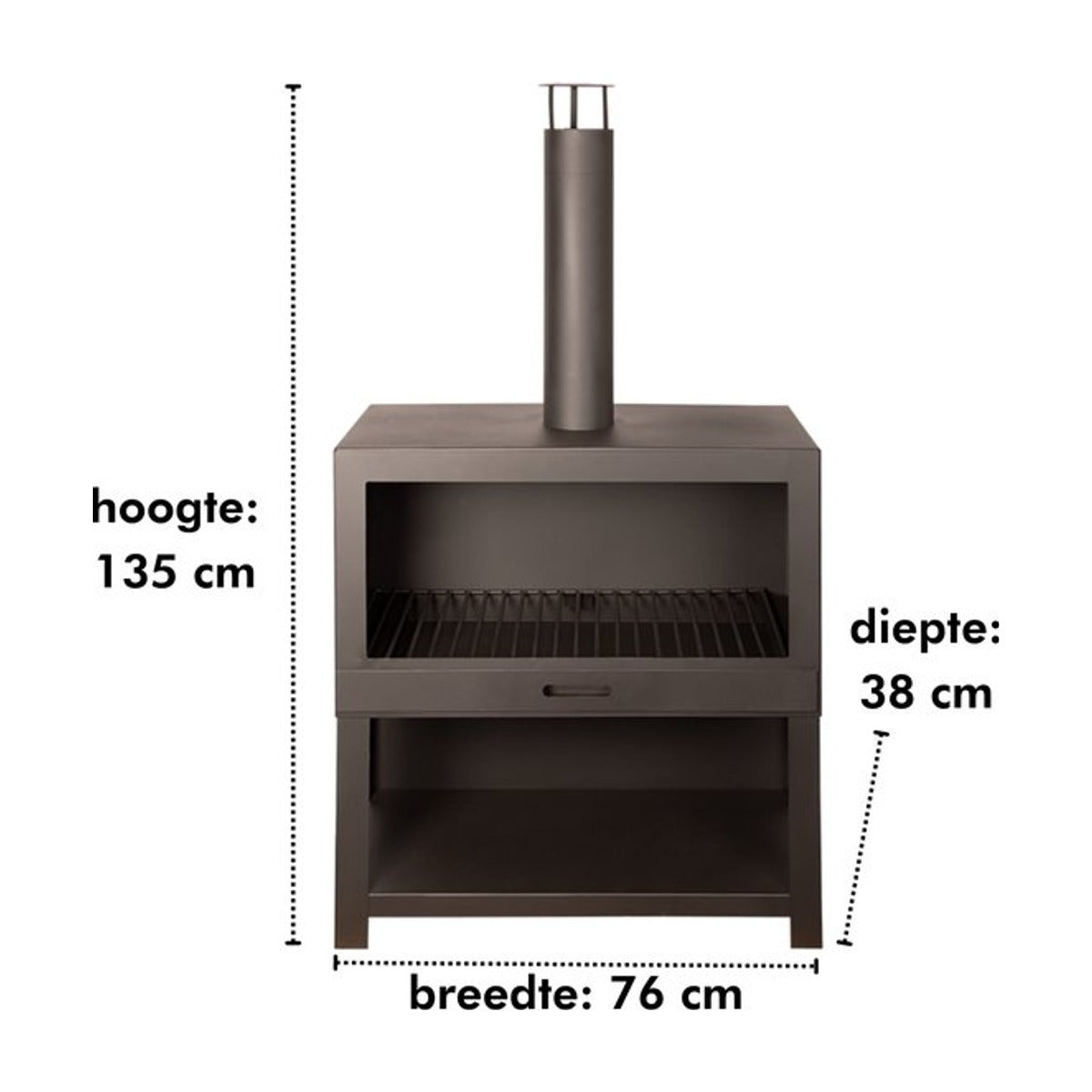 Esschert Design - Buitenkachel met houtopslag zwart - Vuurhaard - Staal - Zwart