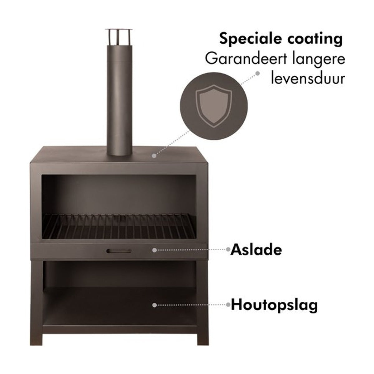 Esschert Design - Buitenkachel met houtopslag zwart - Vuurhaard - Staal - Zwart