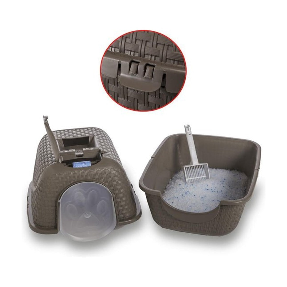 Bama - Pet Kattenbak – Gesloten Kattenbak met Deurtje – Taupe – 41,8 x 50,5 x 39,6 cm