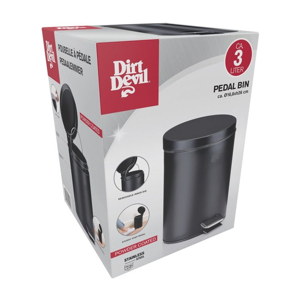 Dirt Devil Pedaalemmer 3 Liter - Prullenbak - RVS - Zwart