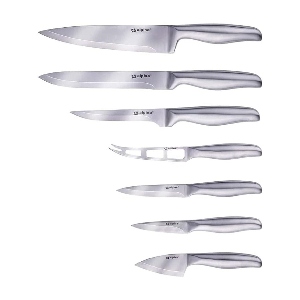 Alpina Messenset - 7 Stuks - Koksmes/ Voorsnijmes/ Vleesmes/ Kaasmes/ Basismes/ Schilmes/ Zachte Kaasmes - RVS