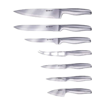 Alpina Messenset - 7 Stuks - Koksmes/ Voorsnijmes/ Vleesmes/ Kaasmes/ Basismes/ Schilmes/ Zachte Kaasmes - RVS