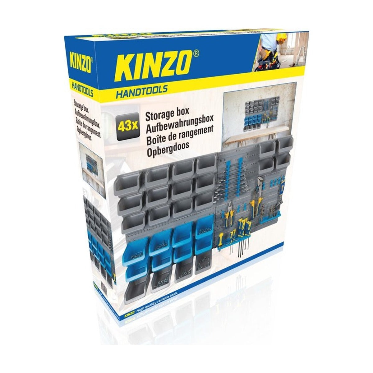 Kinzo Gereedschapswand - 43-Delig: 2-Delig Gereedschapsbord, 28 Opbergbakjes, 10 Gereedschapshaken en 3x Gereedschapshouder