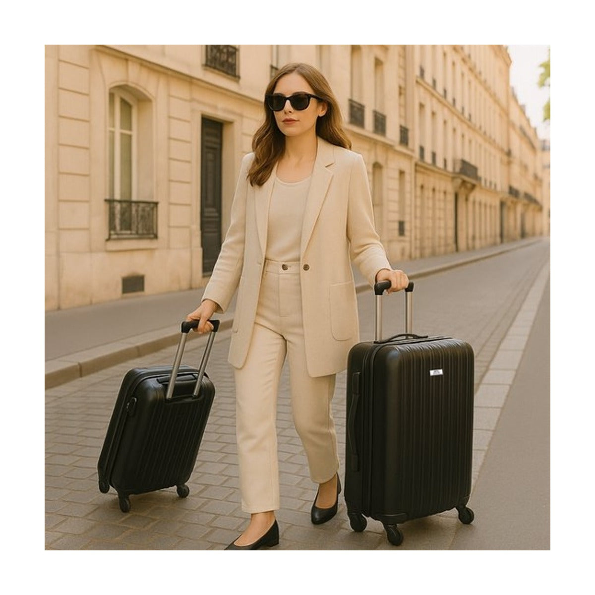 Slazenger ABS - hardcase kofferset - 2 delig - Hand en Ruimbagage Koffer (S + M/L) -360° Wielen - Cijferslot - Zwart