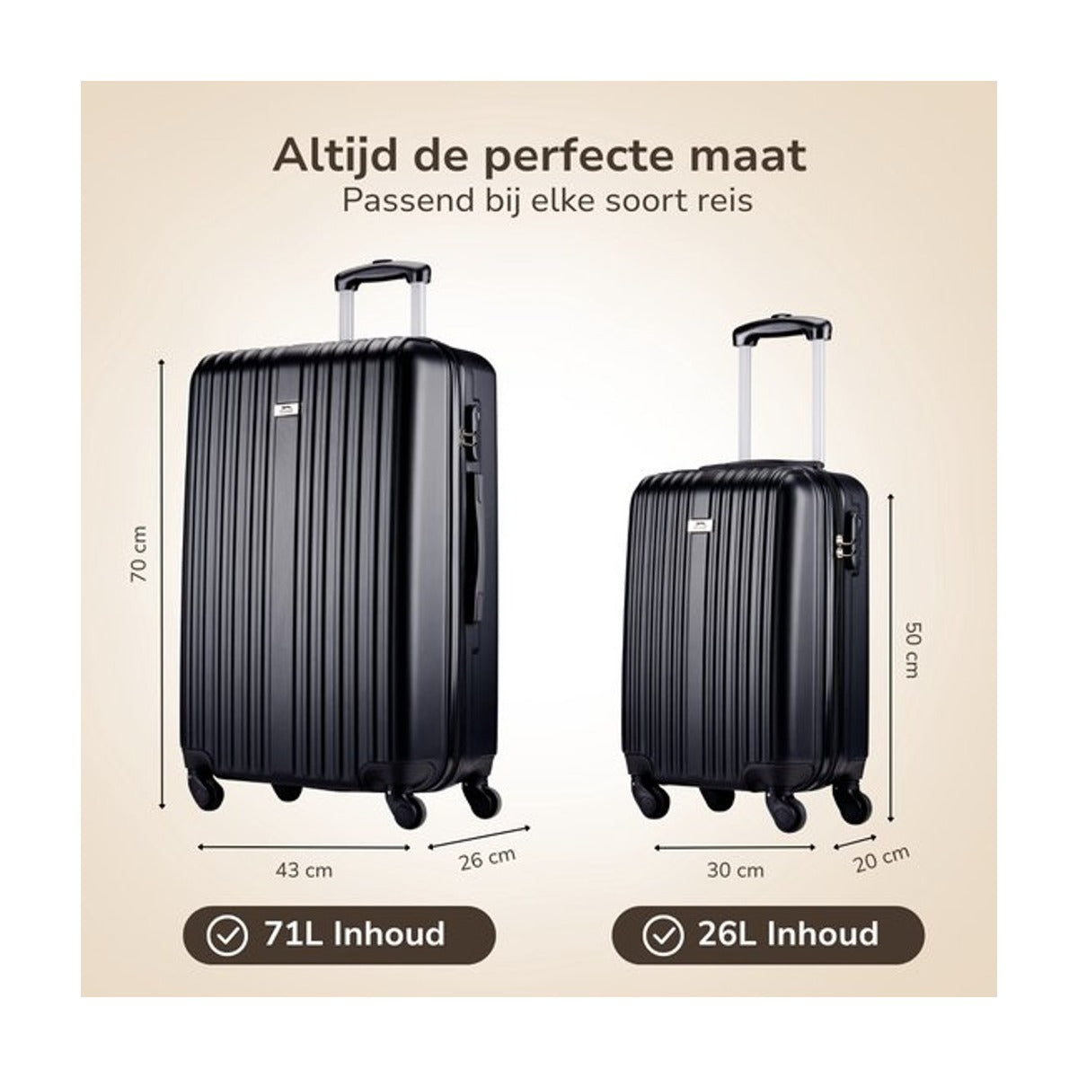 Slazenger ABS - hardcase kofferset - 2 delig - Hand en Ruimbagage Koffer (S + M/L) -360° Wielen - Cijferslot - Zwart