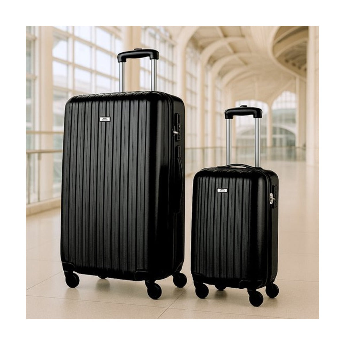 Slazenger ABS - hardcase kofferset - 2 delig - Hand en Ruimbagage Koffer (S + M/L) -360° Wielen - Cijferslot - Zwart