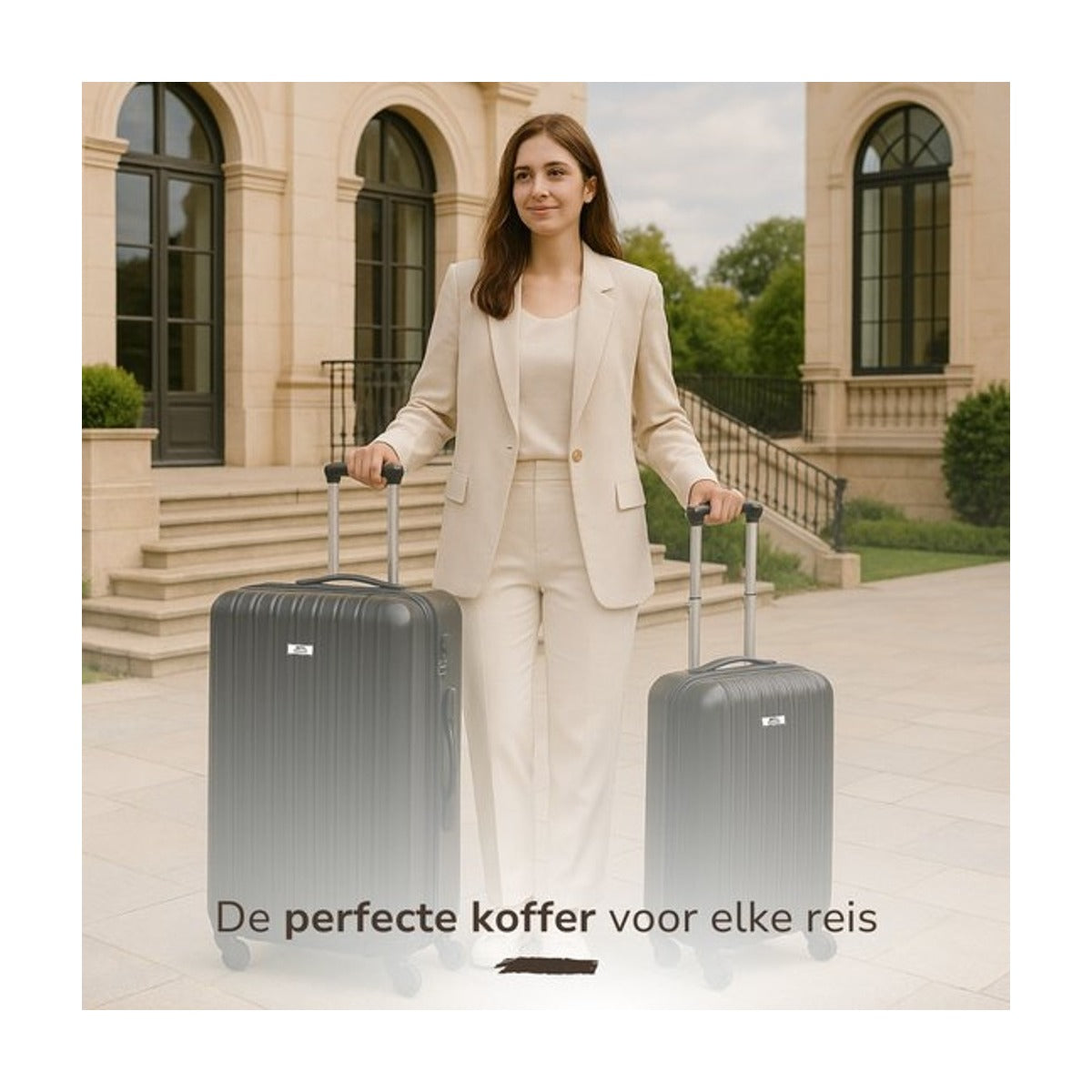 Slazenger ABS - hardcase kofferset - 2 delig - Hand en Ruimbagage Koffer (S + M/L) -360° Wielen - Cijferslot - Zwart
