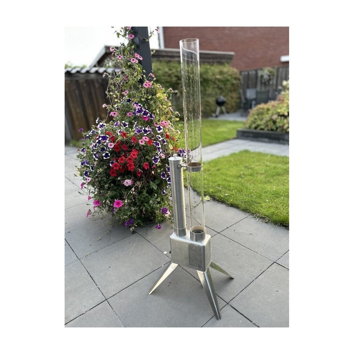 Houtpellet Terrasheater - 135 cm – RVS – Zilver – Duurzame Buitenverwarming op Pellets