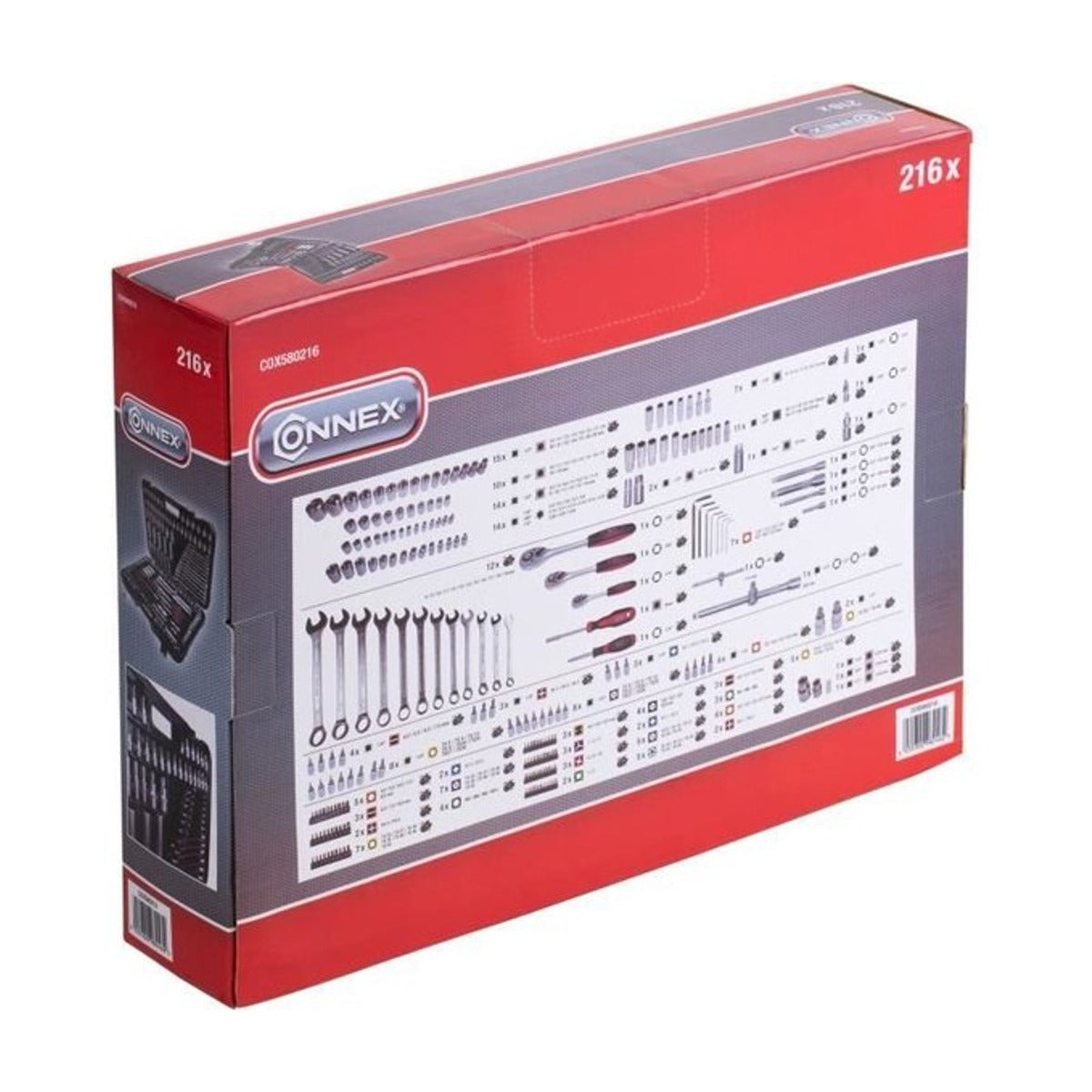 CONNEX 580216 dop-steek-ring- sleutelset - 216 stuks - 1/4+3/8+1/2 - 2 jaar garantie