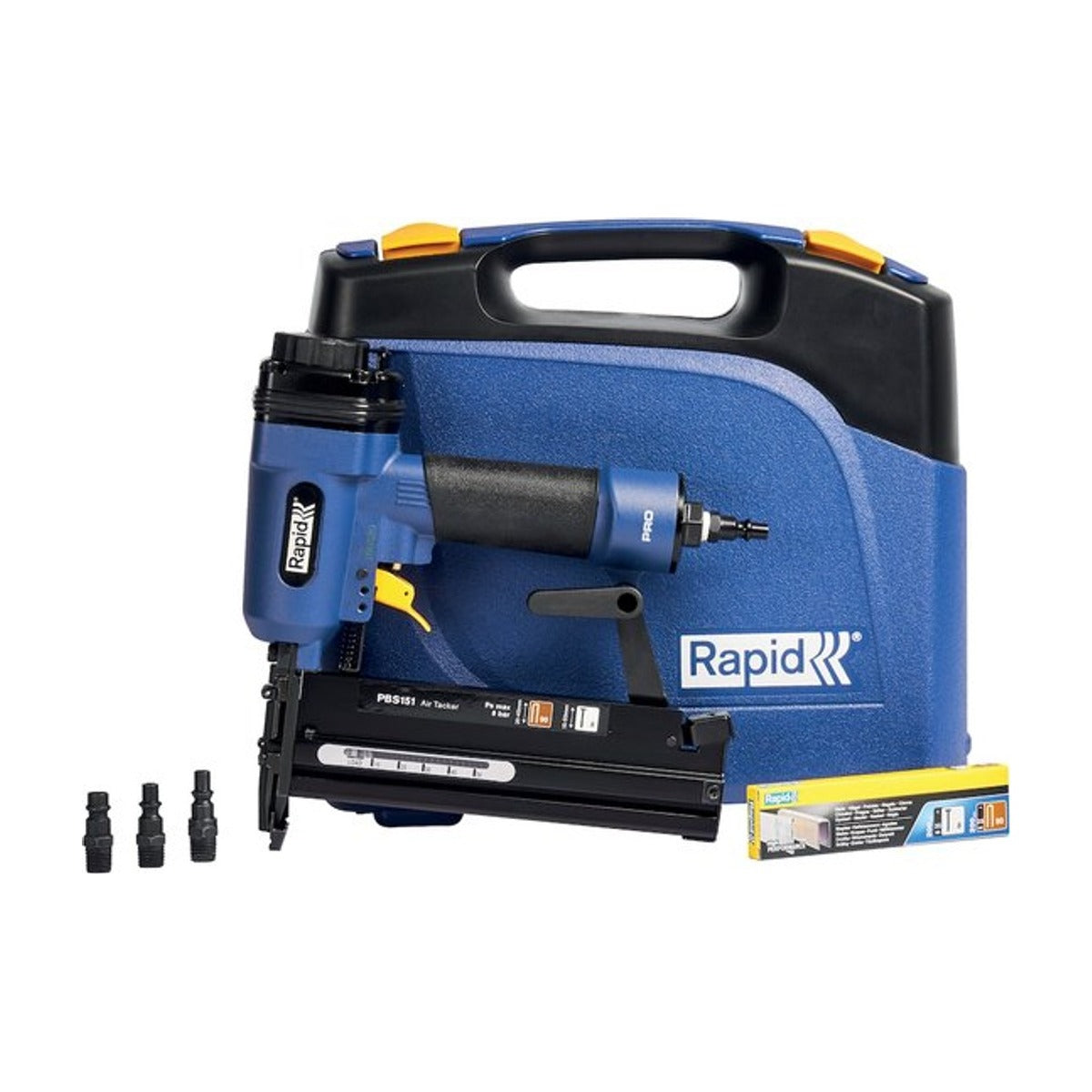 PRO Pneumatische Tacker PBS151, Koffer incl. startset nieten 200 stuks 25mm en 200 brads 30mm en 4 koppelingen