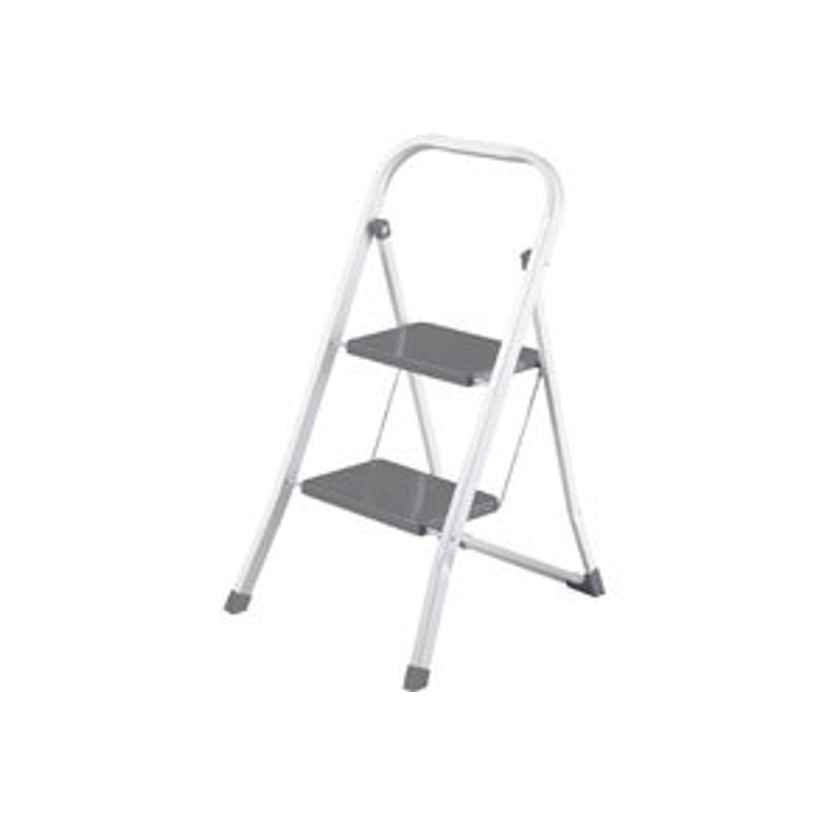 Perel trapladder, 2 treden, inklapbaar, huishoudtrap met hoge beugel, antislipvoetjes en antislipprofiel op de twee treden, gelakt staal, kantelbeveiliging, tredeformaat: 20 x 30 cm