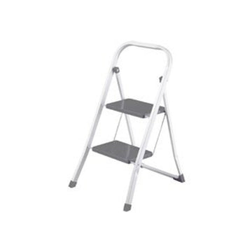 Perel trapladder, 2 treden, inklapbaar, huishoudtrap met hoge beugel, antislipvoetjes en antislipprofiel op de twee treden, gelakt staal, kantelbeveiliging, tredeformaat: 20 x 30 cm
