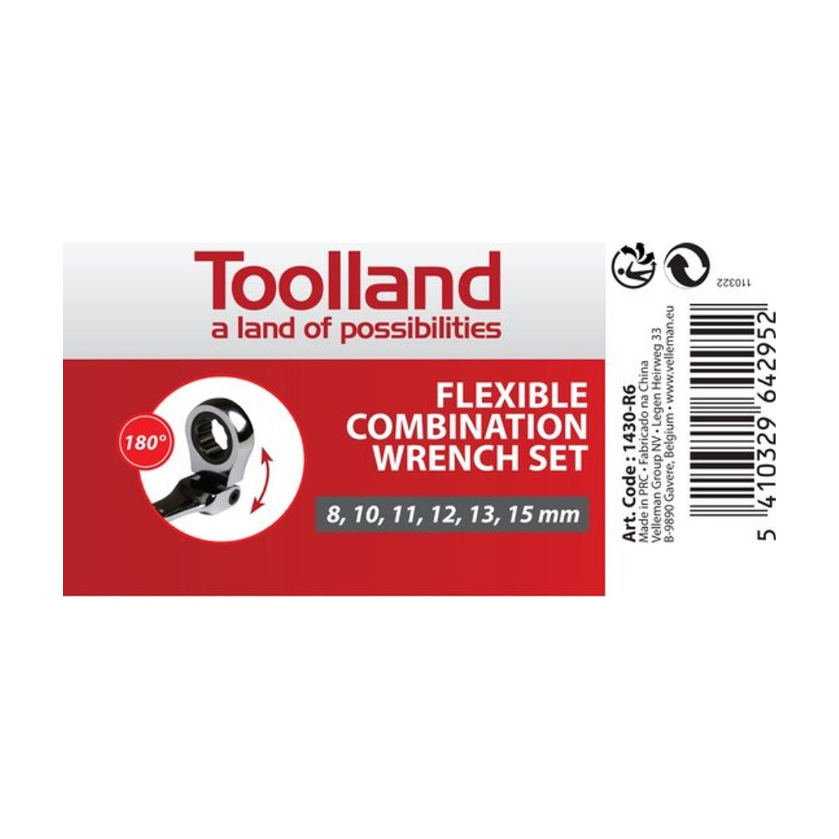 Toolland FLEXIBELE RING-STEEKSLEUTELSET 8-15 mm - 6-delig
